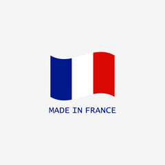 Made in France, colored ribbon with French tricolor isolated on white background