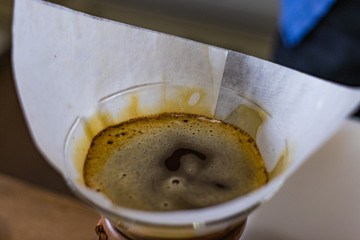 Alternative manual brewing of coffee close up