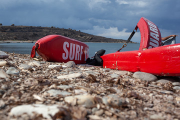 Life saving material in Mediterranean beach