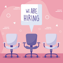 We are hiring message with office chairs vector design