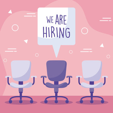 We Are Hiring Message With Office Chairs Vector Design