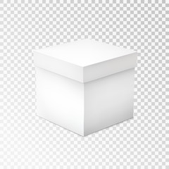 White product cardboard package box isolated on white background. Mock up template. Vector illustration.