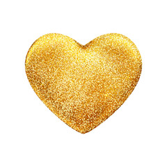 Gold glitter realistic heart isolated on white background. Vector illustration.