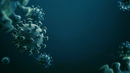CoronaVirus Epidemic. HIV CoronaVirus, Flu. Blue Virus Infection Concept - 3D Illustration - obrazy, fototapety, plakaty