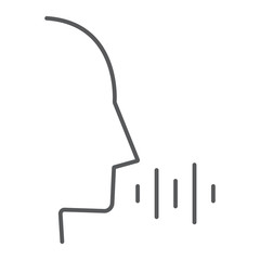Voice control thin line icon, technology and sound, voice command sign, vector graphics, a linear pattern on a white background, eps 10.