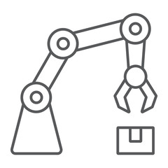 Robotic arm thin line icon, technology and machine, mechanical arm sign, vector graphics, a linear pattern on a white background, eps 10.
