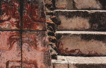 Conserved Details of a Mexican Pyramid. "Teotihuacan" archeological site, Mexico