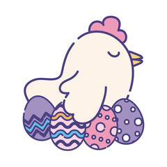 Happy easter chicken with eggs flat style icon vector design