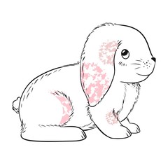 Cheerful rabbit drawing on white background