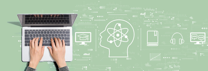Online education concept with person using a laptop computer