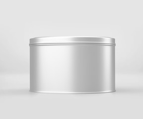 White Round Tin Can Mockup, Blank food Container, 3d Rendering isolated on light gray background, Ready for your design