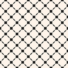 Vector geometric grid seamless pattern. Abstract monochrome geometrical texture with diagonal square mesh, rounded shapes. Black and white graphic ornament, repeat tiles. Design for decor, prints