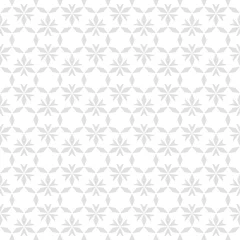 Küchenrückwand glas motiv Vector geometric floral seamless pattern. Elegant ornamental background in gray and white color. Subtle texture with small flower shapes, leaves, grid, net. Minimal repeat design for decor, wallpapers © Olgastocker