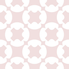 Vector geometric seamless pattern. Simple abstract texture with big crosses, circles. Stylish modern minimal background in light pink and white color. Cute repeatable design for decor, print, textile