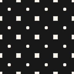 Obraz na płótnie Canvas Simple vector minimalist seamless pattern. Subtle monochrome abstract geometric background with small squares, circles, dots. Minimal black and white texture. Dark repeated design for decor, covers