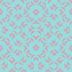 Vector ornamental seamless pattern. Simple abstract geometric background with curved shapes. Cute ornament texture in vibrant colors, pink and blue. Repeat design for decor, textile, wallpapers, print