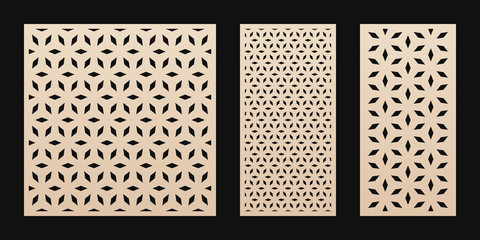 Laser cut pattern. Vector stencil with abstract floral geometric grid, ornament in Asian style. Decorative template for laser cutting panel of wood, paper, metal, plastic. Aspect ratio 1:1, 1:2