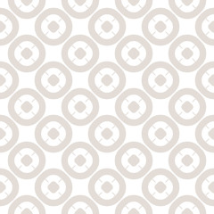 Funky style seamless pattern. Simple geometric texture with circles, rings. Subtle abstract background. Stylish minimalist beige and white repeat backdrop. Design for prints, decor, web. Stock vector