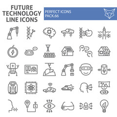 Future technology line icon set, innovation symbols collection, vector sketches, logo illustrations, technologies icons, robotization signs linear pictograms package isolated on white background