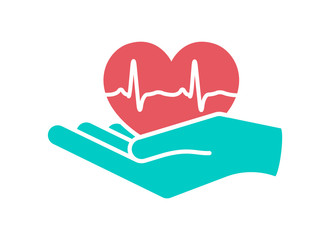 Heart in hand. Giving heart logo template for transplant ,organ, donation, charity, health, voluntary, nonprofit organization, isolated on white background, vector