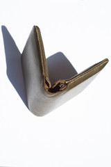 Leather wallet money on white background, light & Shadow, Close up and Macro shot