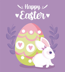 Happy easter rabbit with egg and leaves wreath vector design