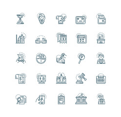 hourglass and Tax day icons set, line design