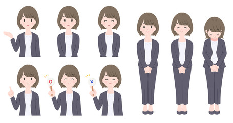 スーツの女性のポーズセット