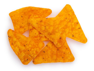 Mexican nachos chips on white background