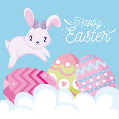 Happy easter rabbit with eggs vector design