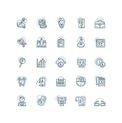money and tax day concept icons set, line style design
