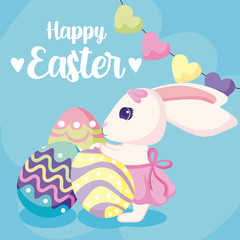 Happy easter rabbit with eggs vector design
