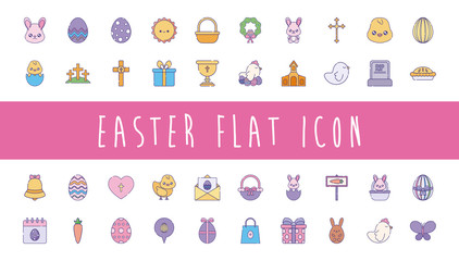 Fototapeta premium Happy easter flat style icon set vector design