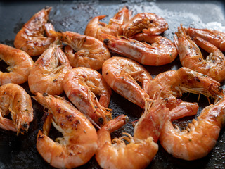 Delicious grilled shrimp on hot plate
