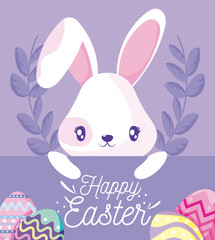 Happy easter rabbit with eggs vector design