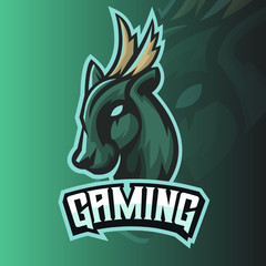 animal head athletic club vector logo concept isolated on dark background. Modern sport team mascot badge design. E-sports team logo template with animal vector illustration