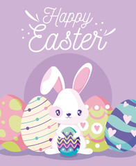 Happy easter rabbit with eggs vector design