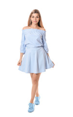 Naklejka premium Beautiful young woman on white background