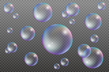 Set of water bubbles with rainbow reflections