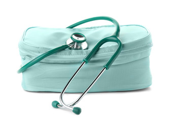 Stethoscope with bag on white background
