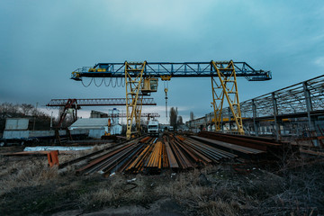 Fototapeta premium Construction site in old industrial area of metalworking factory
