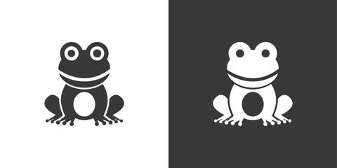 Frog. Isolated icon on black and white background. Animal vector illustration