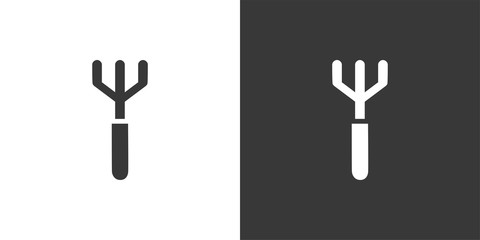 Garden rake. Isolated icon on black and white background. Spring vector illustration