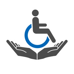 Disability patient in the wheelchair with helper hands. Handicapped person. Disabled Icon vector.