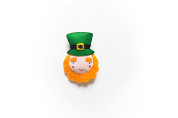 Leprechaun sewn from felt craft. St. Patrick's Day.