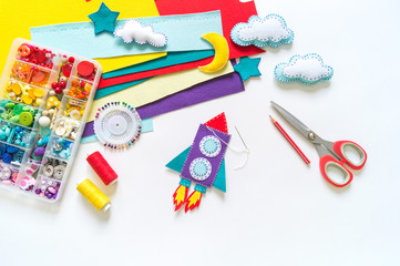 Rocket craft space toy. Made from felt.