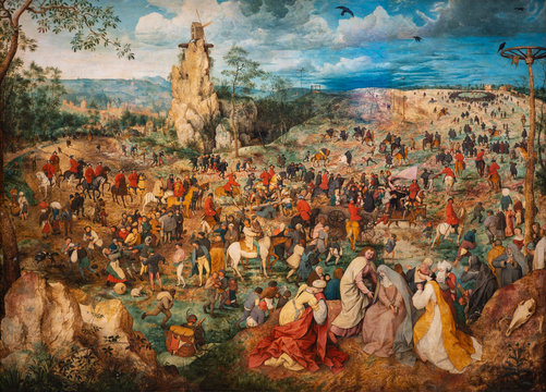 Vienna, Austria. 2019/10/23. "The procession to Calvary" (1564) by Pieter Bruegel (also Brueghel or Breughel) the Elder (1525/30-1569). Kunsthistorisches Museum (Art History Museum) in Vienna.