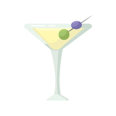 cocktail with olives flat vector illustration