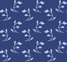 blue and aqua natural foliage and leaves seamless vector pattern