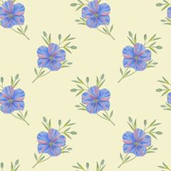 Obraz premium Floral seamless pattern, vintage flowers bouquet, flowers and leaves, botanical watercolor illustration